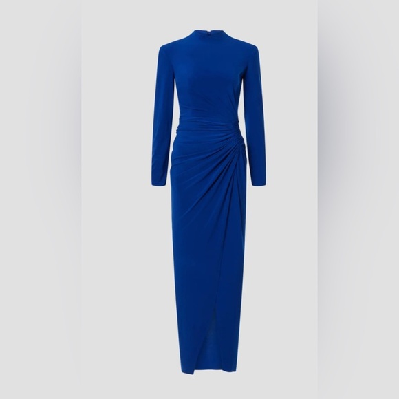 Rene Ruiz Elegant Ruched Long Sleeve‎ Cobalt Blue Gown women’s size 0 - Picture 4 of 5